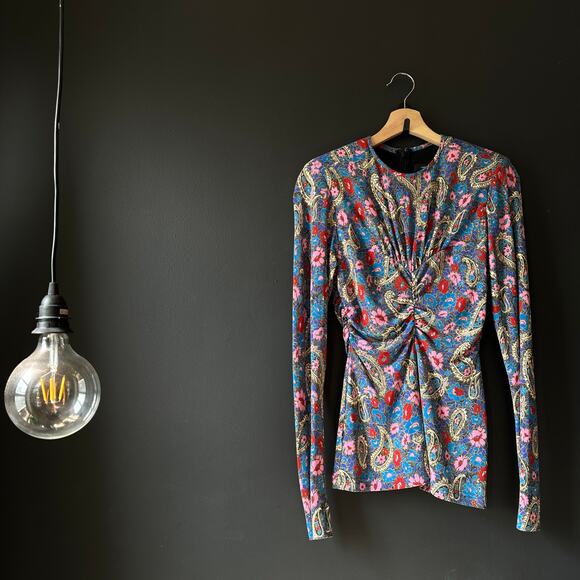 ISABEL MARANT Linazi Gathered Printed Jersey Top Size 36 - Picture 3 of 15